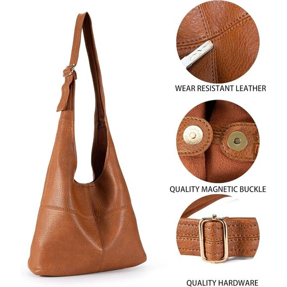Women Brown Imported Vegan Leather Ultra Soft Foldable Shoulder Slouchy Bag - Picture 4 of 7